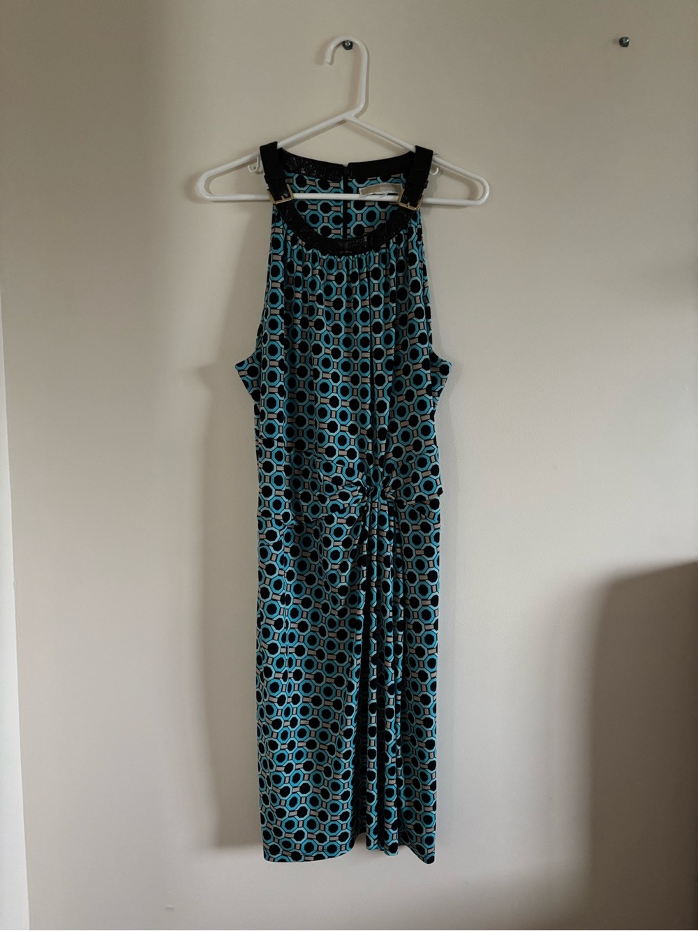 Michael Kors Teal and Black Geometric Halter Maxi Dress
